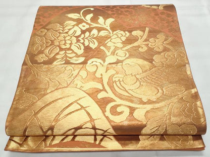 平和屋着物◎六通柄袋帯　花鳥唐草文　金糸　正絹　逸品　CAAY7808fb