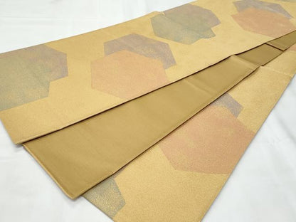 平和屋着物◎全通柄袋帯　亀甲重ね文　金糸　正絹　逸品　CAAY7853fb