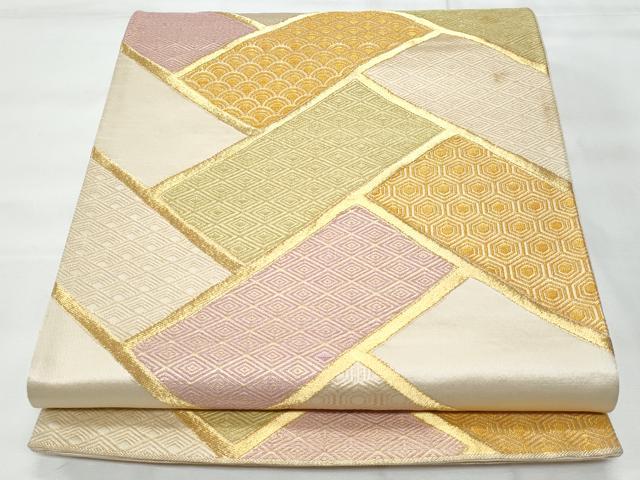 平和屋着物◎六通柄袋帯　檜垣吉祥文　金糸　正絹　逸品　CAAY7854fb