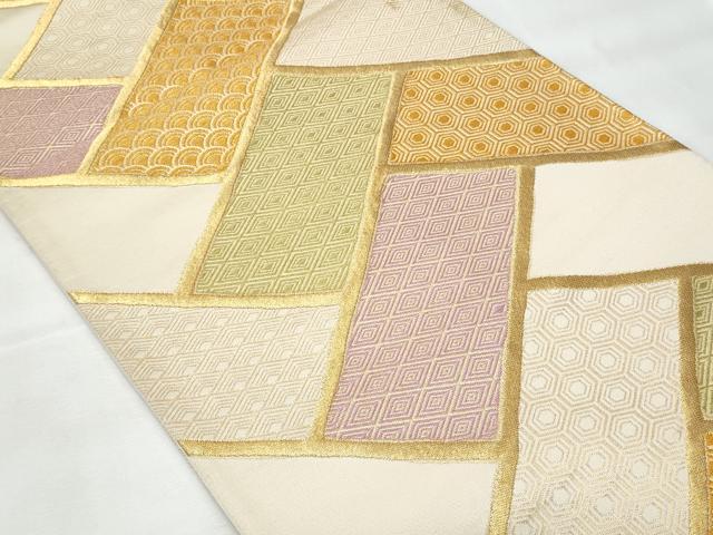 平和屋着物◎六通柄袋帯　檜垣吉祥文　金糸　正絹　逸品　CAAY7854fb
