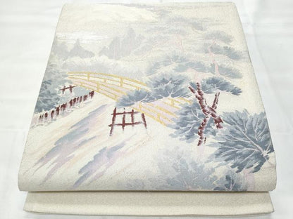 平和屋着物◎太鼓柄袋帯　綴れ　遠山風景樹林文　金銀糸　正絹　逸品　CAAY7861fb