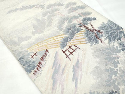 平和屋着物◎太鼓柄袋帯　綴れ　遠山風景樹林文　金銀糸　正絹　逸品　CAAY7861fb