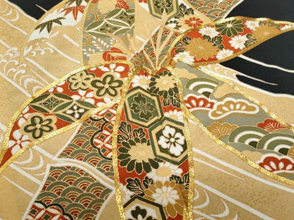 平和屋着物■豪華黒留袖　駒刺繍　笹の葉吉祥花文　金彩　正絹　逸品　CAAY7913fb