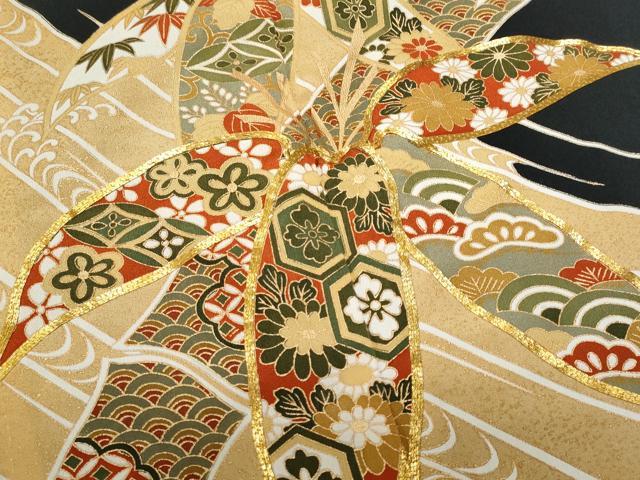 平和屋着物■豪華黒留袖　駒刺繍　笹の葉吉祥花文　金彩　正絹　逸品　CAAY7913fb