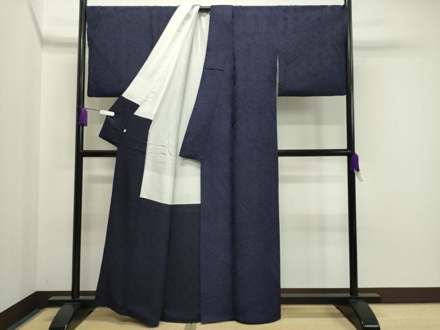 平和屋着物●上質な小紋 地紋起こし 本藍 更紗花唐草文 正絹 逸品 CAAY8037gh