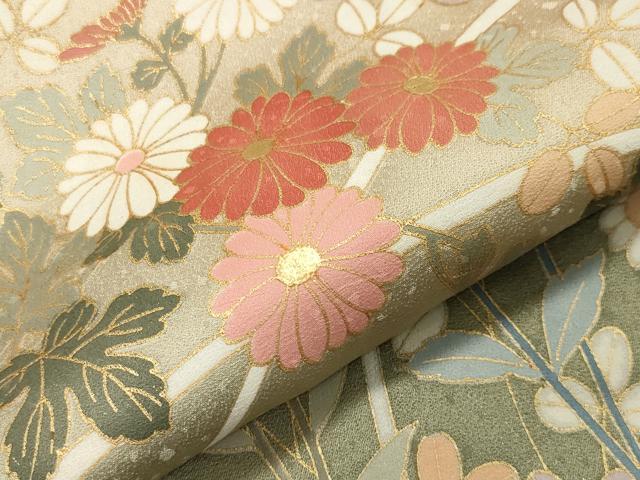平和屋着物●訪問着　草花文　暈し染め　金彩　正絹　逸品　CAAY8039gh
