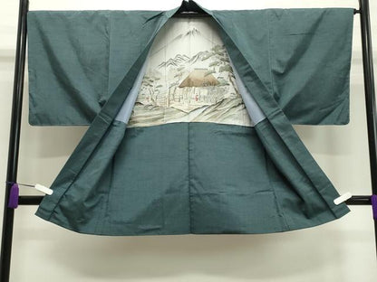 平和屋着物●男性　紬　アンサンブル　霞文　正絹　逸品　CAAY8076gh