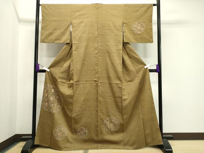 平和屋着物●訪問着　紬地　手描き　更紗花唐草文　金彩　西武百貨店扱い　正絹　逸品　CAAY8094gh