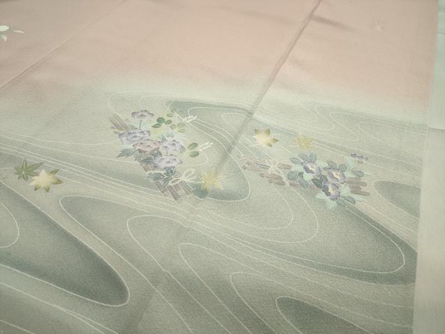 平和屋着物●十日町友禅作家　阿部佳雪　訪問着　流水枝椿　暈し染め　正絹　逸品　CAAY8099gh