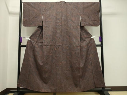平和屋着物●上質な紬　更紗菱吉祥文　正絹　逸品　未使用　CAAY8105gh