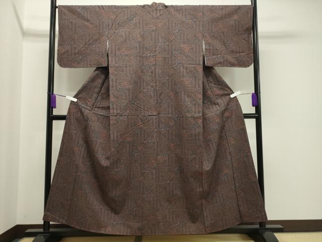 平和屋着物●上質な紬　更紗菱吉祥文　正絹　逸品　未使用　CAAY8105gh