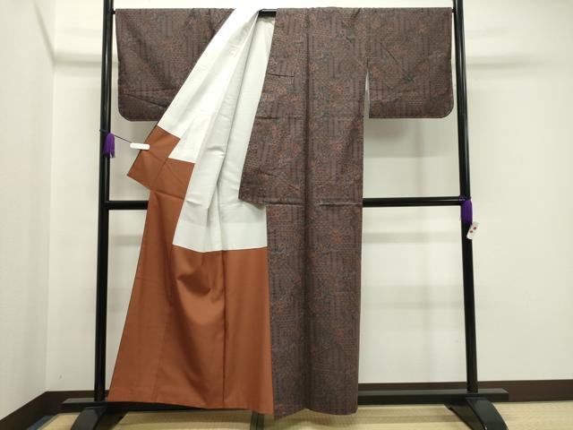 平和屋着物●上質な紬　更紗菱吉祥文　正絹　逸品　未使用　CAAY8105gh