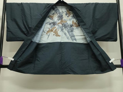 平和屋着物●男性　紬　アンサンブル　霞文　褐返色　正絹　逸品　CAAY8106gh