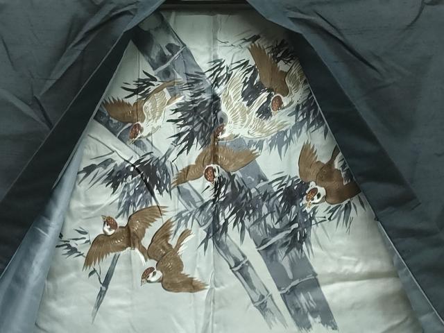平和屋着物●男性　紬　アンサンブル　霞文　褐返色　正絹　逸品　CAAY8106gh