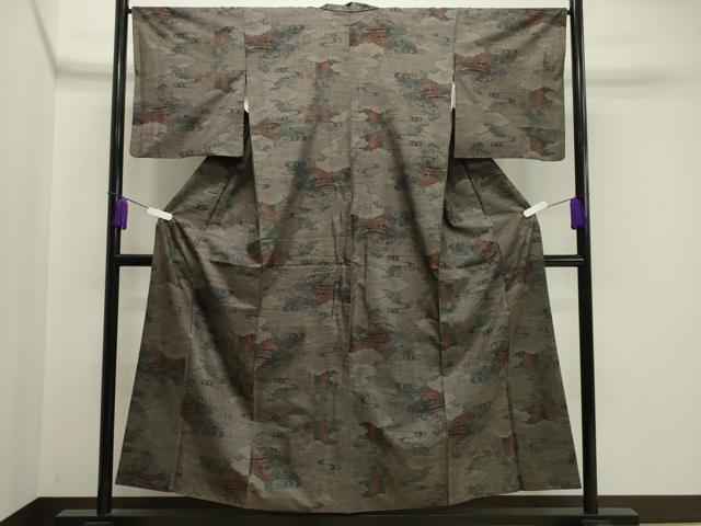 平和屋着物●本場大島紬　9マルキ　雲重ね風景文　正絹　逸品　CAAY8114gh