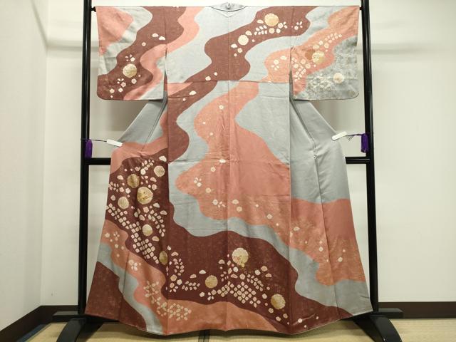 平和屋着物●訪問着 絞り 刺繍 雪輪花文 金彩 正絹 逸品 CAAY8126gh