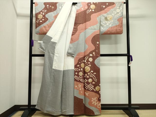 平和屋着物●訪問着 絞り 刺繍 雪輪花文 金彩 正絹 逸品 CAAY8126gh