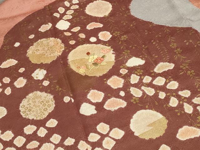 平和屋着物●訪問着 絞り 刺繍 雪輪花文 金彩 正絹 逸品 CAAY8126gh