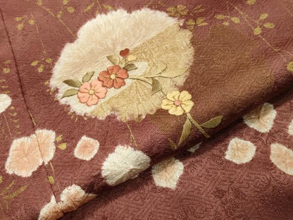 平和屋着物●訪問着 絞り 刺繍 雪輪花文 金彩 正絹 逸品 CAAY8126gh