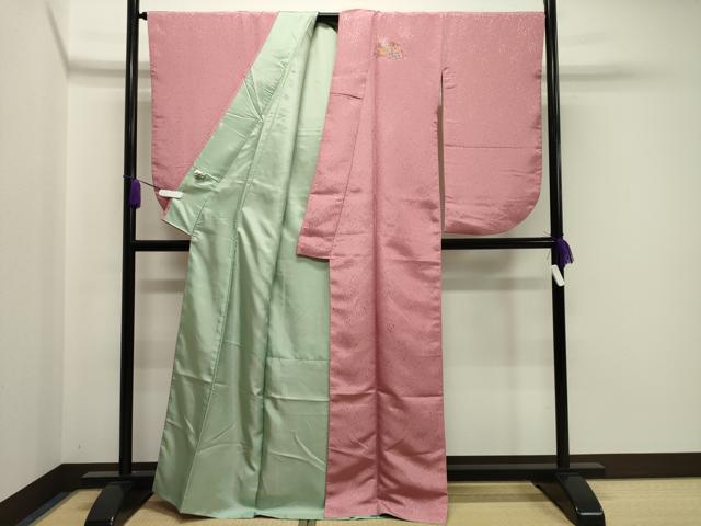 平和屋着物●小振袖　二尺袖　孔雀花文　紅梅色　金銀彩　洗える着物　未使用　CAAY8165gh