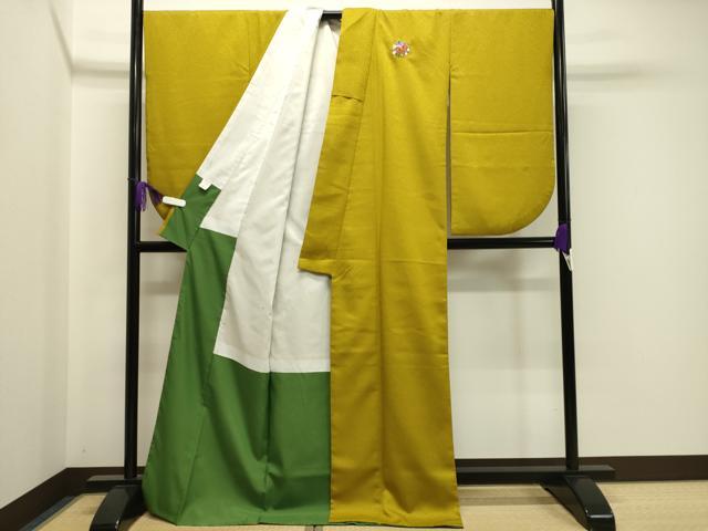 平和屋着物●小振袖　二尺袖　金色　洗える着物　CAAY8166gh