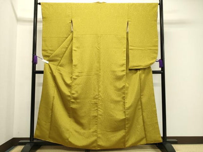 平和屋着物●小振袖　二尺袖　孔雀花文　菜種油色　金銀彩　洗える着物　CAAY8167gh