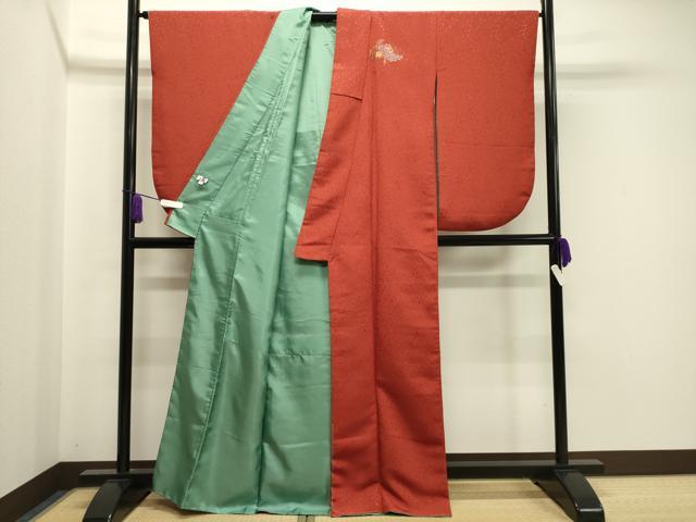 平和屋着物●小振袖　二尺袖　孔雀花文　丹色　金銀彩　洗える着物　CAAY8171gh