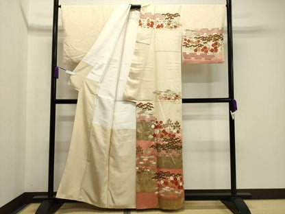 平和屋着物●訪問着　駒刺繍　松竹梅文　暈し染め　金銀彩　正絹　逸品　CAAY8173gh