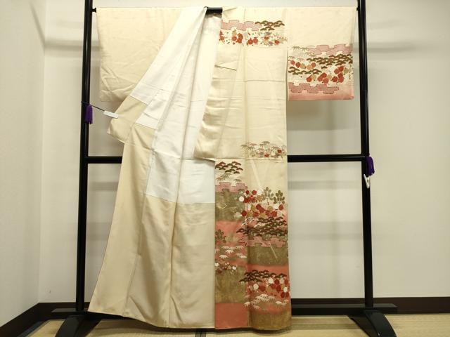 平和屋着物●訪問着　駒刺繍　松竹梅文　暈し染め　金銀彩　正絹　逸品　CAAY8173gh