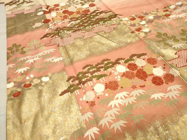 平和屋着物●訪問着　駒刺繍　松竹梅文　暈し染め　金銀彩　正絹　逸品　CAAY8173gh