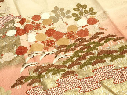 平和屋着物●訪問着　駒刺繍　松竹梅文　暈し染め　金銀彩　正絹　逸品　CAAY8173gh