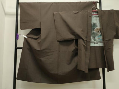 平和屋着物●男性　紬　アンサンブル　赤墨色　正絹　逸品　CAAY8179gh