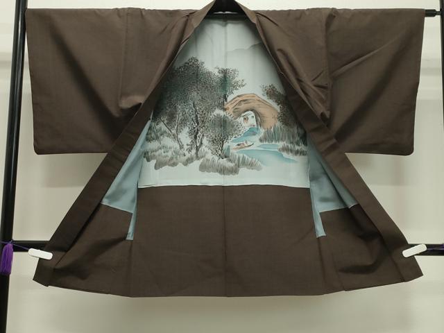 平和屋着物●男性　紬　アンサンブル　赤墨色　正絹　逸品　CAAY8179gh