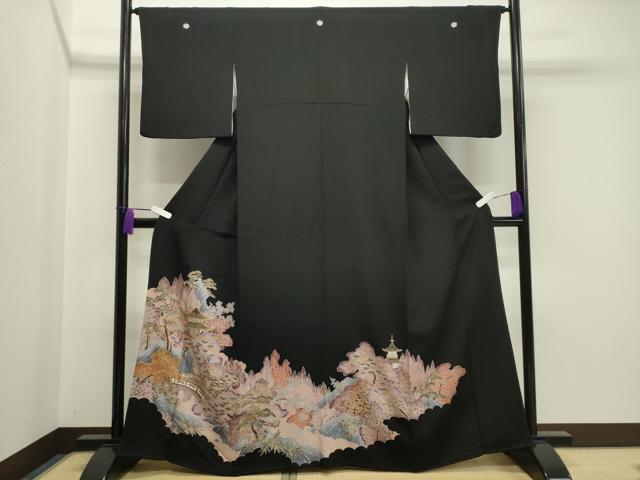平和屋着物■豪華黒留袖　駒刺繍　風景文　金彩　正絹　逸品　CAAY8302gh