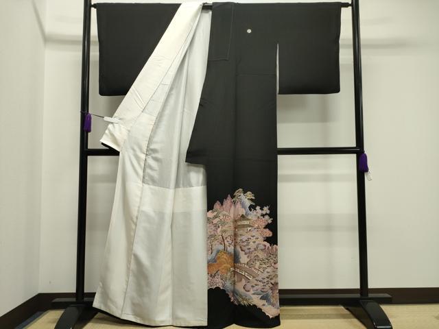 平和屋着物■豪華黒留袖　駒刺繍　風景文　金彩　正絹　逸品　CAAY8302gh