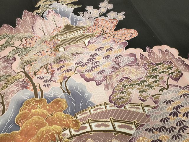 平和屋着物■豪華黒留袖　駒刺繍　風景文　金彩　正絹　逸品　CAAY8302gh