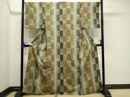 平和屋着物■小紋　市松草花文　暈し染め　洗える着物　CAAY8332gh