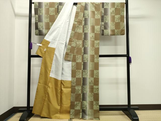 平和屋着物■小紋　市松草花文　暈し染め　洗える着物　CAAY8332gh