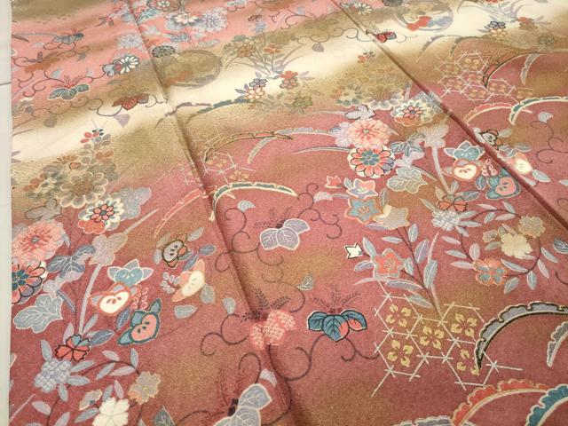 平和屋着物●訪問着 雪芝花文 暈し染め 金銀彩 正絹 逸品 CAAY8341gh