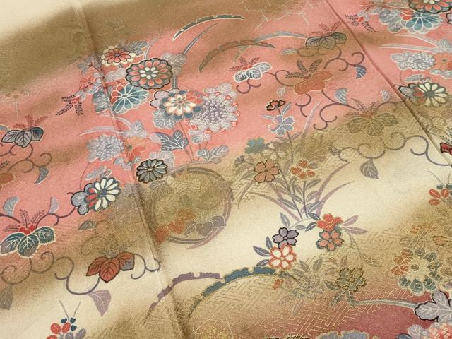 平和屋着物●訪問着 雪芝花文 暈し染め 金銀彩 正絹 逸品 CAAY8341gh