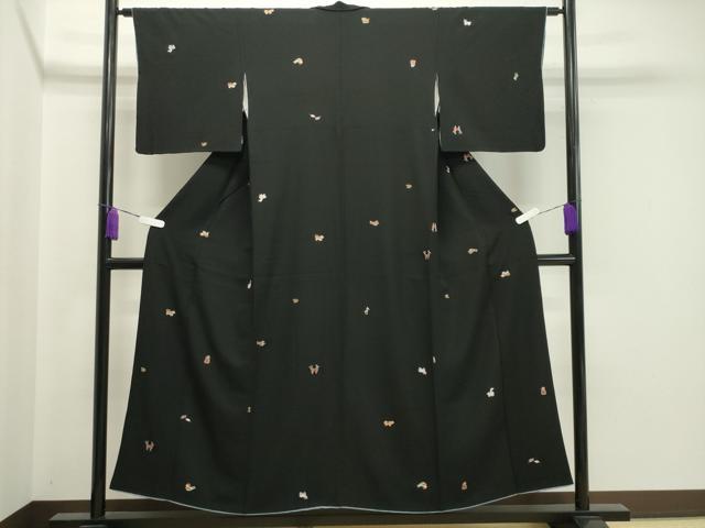 平和屋着物●上質な小紋 総刺繍 十二支 黒地 金糸 正絹 逸品 CAAY8350gh