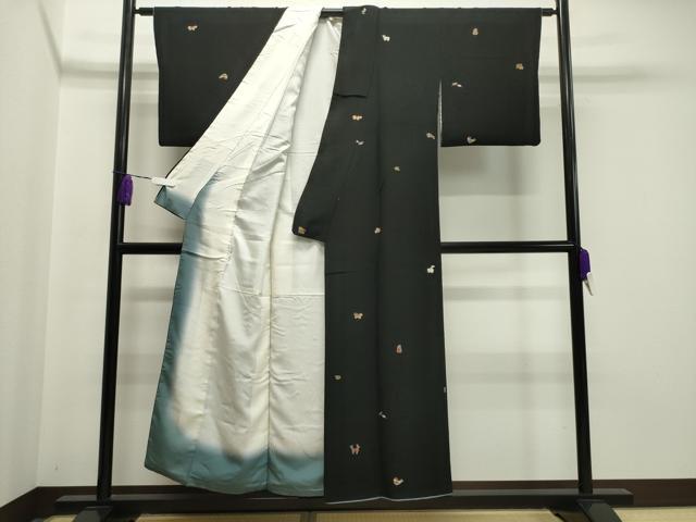 平和屋着物●上質な小紋 総刺繍 十二支 黒地 金糸 正絹 逸品 CAAY8350gh