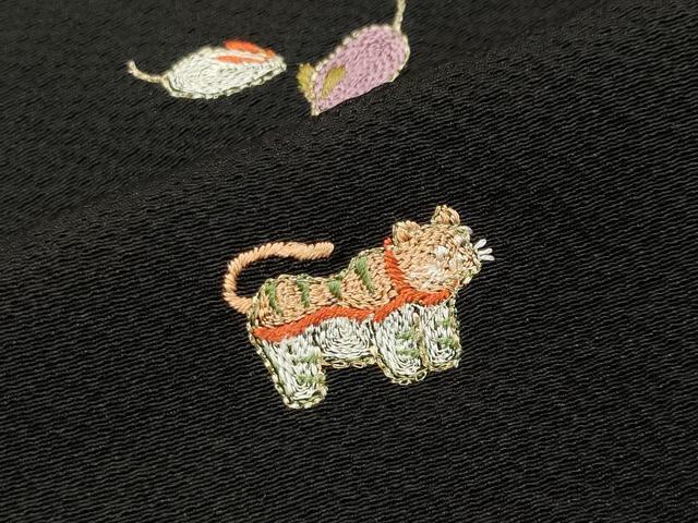 平和屋着物●上質な小紋 総刺繍 十二支 黒地 金糸 正絹 逸品 CAAY8350gh