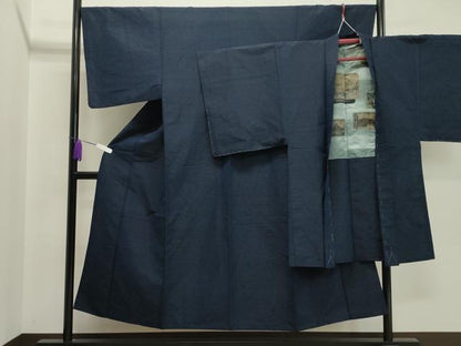 平和屋着物●男性 髭紬 アンサンブル 漆黒色 正絹 逸品 未使用 CAAY8363gh