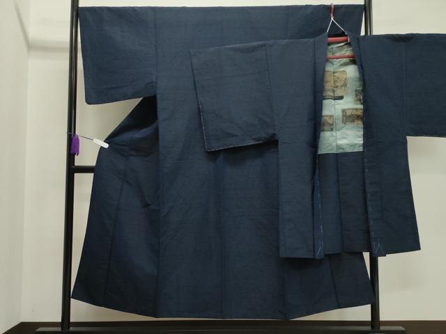 平和屋着物●男性 髭紬 アンサンブル 漆黒色 正絹 逸品 未使用 CAAY8363gh