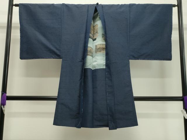 平和屋着物●男性 髭紬 アンサンブル 漆黒色 正絹 逸品 未使用 CAAY8363gh