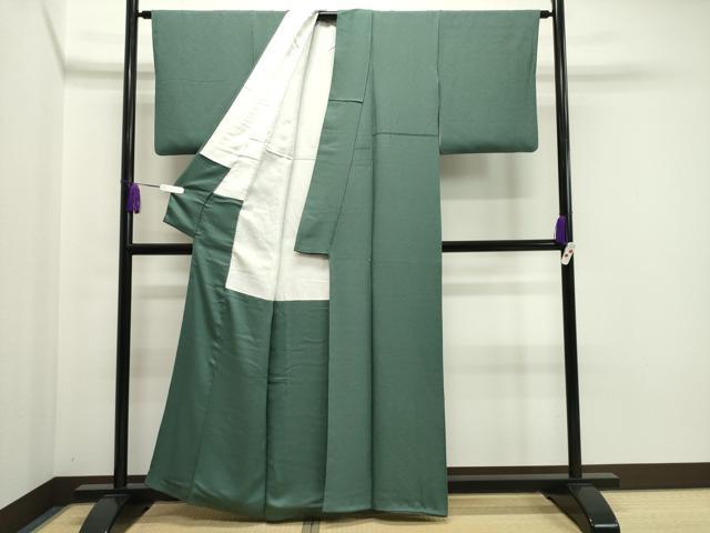 平和屋着物●本草木染作家　瑞寶　色無地　紋意匠　老竹色　正絹　逸品　CAAY8375gh