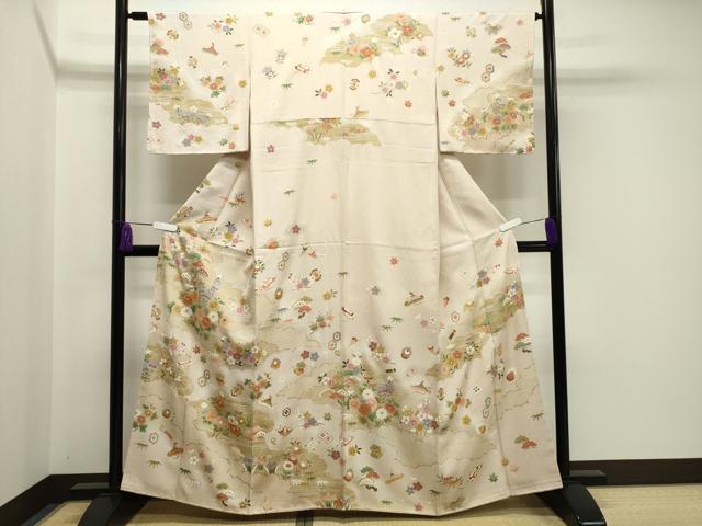 平和屋着物●訪問着 駒刺繍 雲重ね宝尽くし花文 暈し染め 金彩 正絹 逸品 未使用 CAAY8388gh