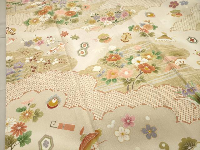 平和屋着物●訪問着 駒刺繍 雲重ね宝尽くし花文 暈し染め 金彩 正絹 逸品 未使用 CAAY8388gh