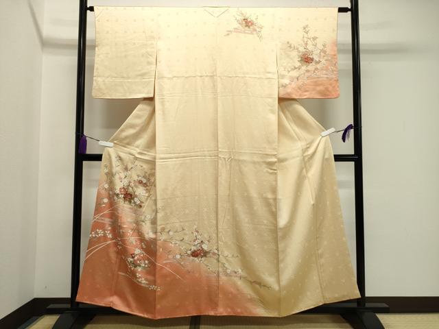 平和屋着物●訪問着 刺繍 枝花文 暈し染め 金彩 正絹 逸品 CAAY8390gh